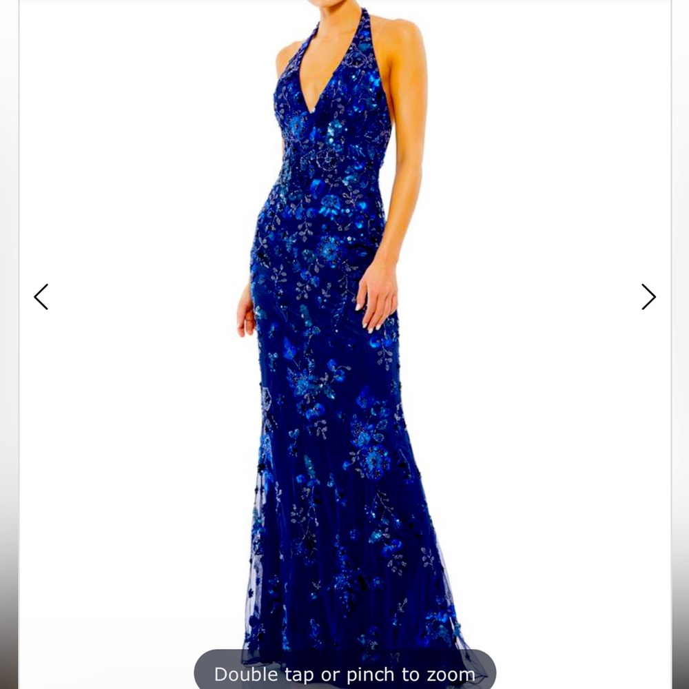 Mac Duggal Sequin Floral Halter Neck Sheath Gown